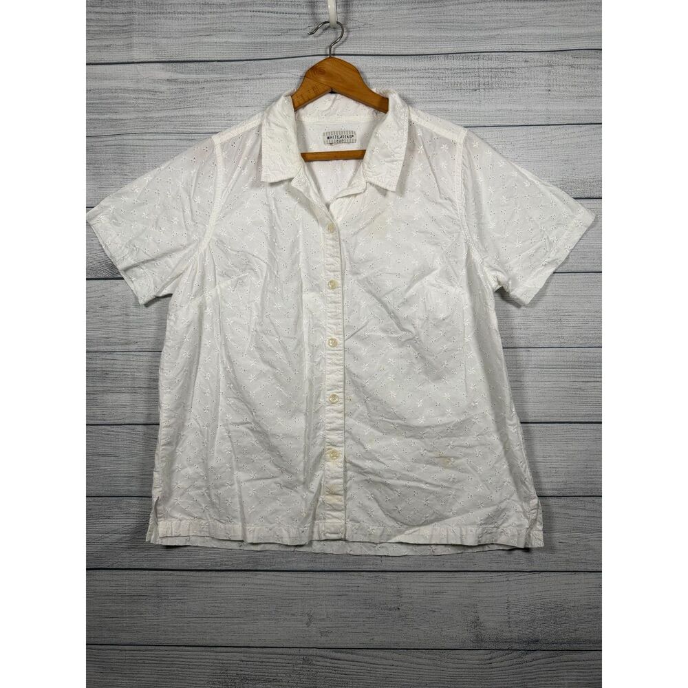 White Stag Plus Women's White Floral Eyelet Embroidered Button Blouse 4540